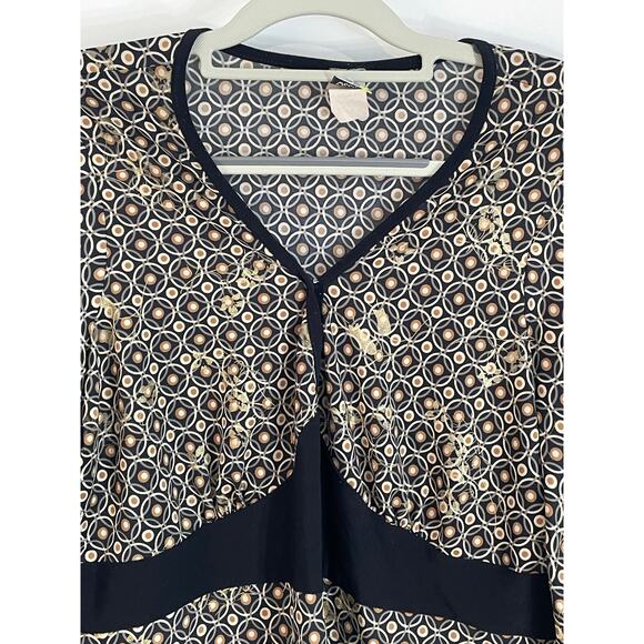 VTG Y2K Babydoll Blouse Medium Gold Abstract Whimsygoth Flutter Sleeve 90s - Picture 2 of 6